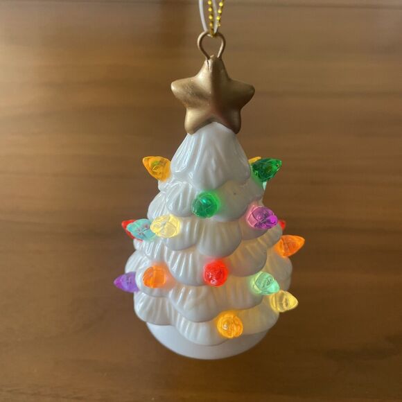 Lit Ceramic Retro Christmas Tree Ornament White Wondershop 2023 Target Light Up - Picture 2 of 7